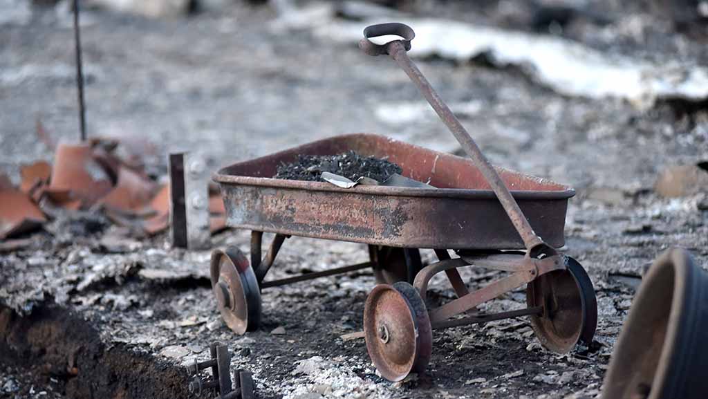Child's charred wagon