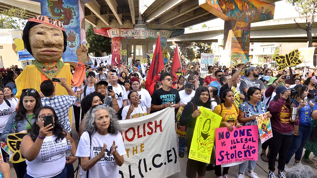 Hundreds of people listened to speeches by activities in Chicano Park.