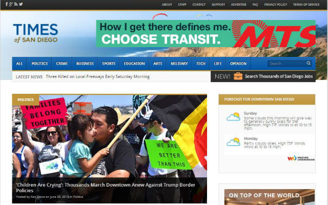Times of San Diego home page