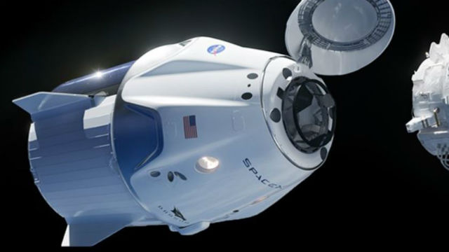 Rendering of SpaceX Crew Dragon approaching the space station