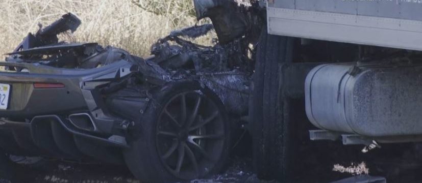 Wreckage of McLaren sports car