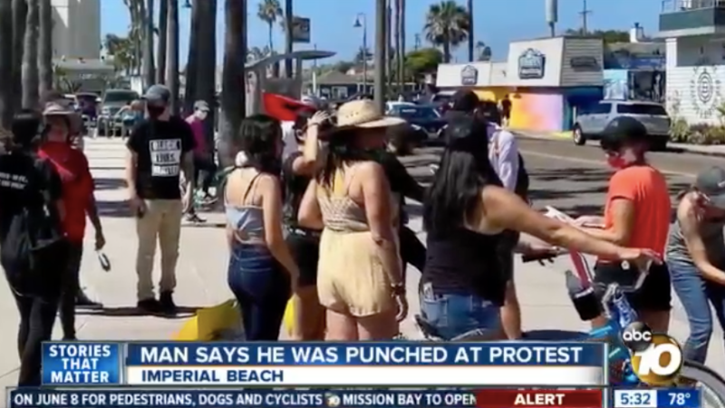 Scene of Imperial Beach protest where journalist was punched.