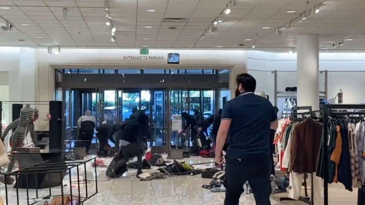LAPD video shows security officer attacked with bear spray at Westfield Topanga  Mall during flash mob theft
