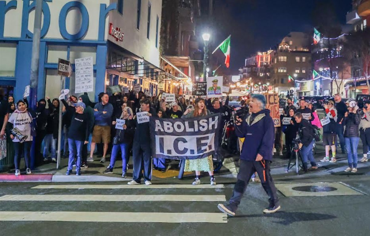 San Diegans march downtown to protest ICE fatal shooting in Midwest